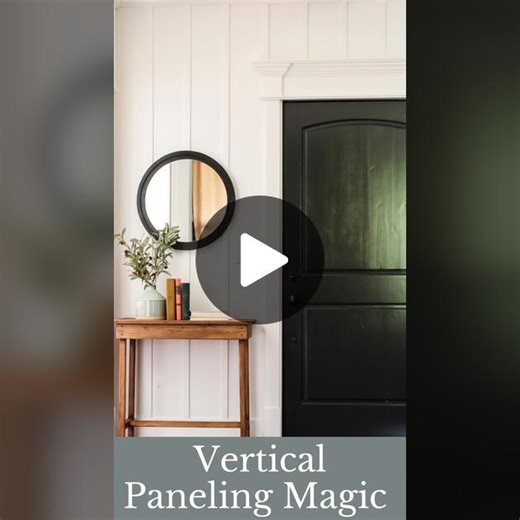 Did you know that vertical paneling is a fantastic design trick that can create the illusion of taller ceilings and give your space an inviting and open feel? I was able to complete this simple transformation in my entryway over a weekend and I love how the vertical lines make my ceilings appear higher and the space more expansive. If you have a wall that needs a little something, consider the magic of vertical paneling elevate your space to new heights! #entryway #entrywaydecor #entrywaydesign 
