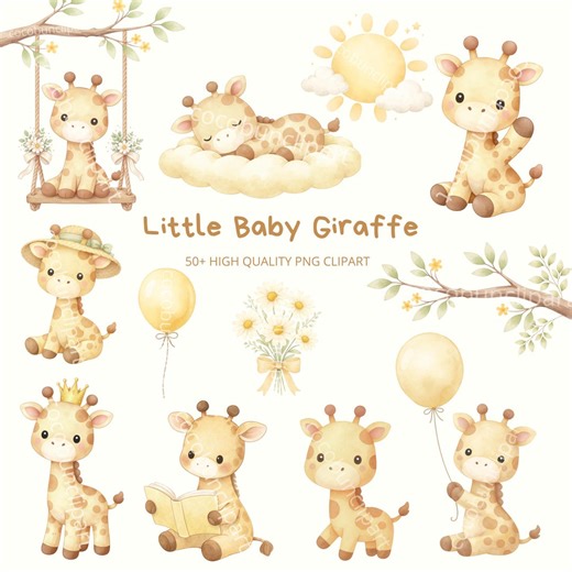 Baby Giraffe Clipart Bundle – Watercolor Safari Animals, Jungle Nursery Decor (digital Download) - Etsy