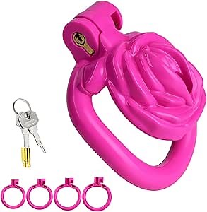 Sissy Penis Chastity Lock Pink Cock Cage Chastity Locking Cage for Men with 4 Size Rings, Resin Chastity Device for Male Penis Exercise (Pink)