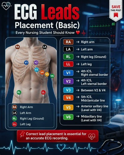 ECG Lead Placement (Basic) ❤️📈 | Every Nursing Student Must Know | BSc Nursing