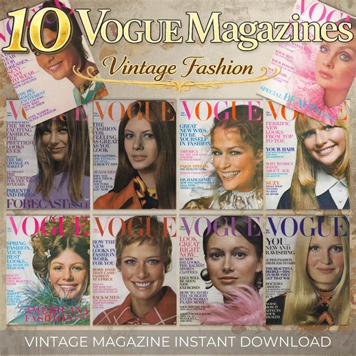 10 Vintage Vogue Magazines Bundle | 70s Fashion Poster Set | Retro Aesthetic Wall Art | Editorial Fashion Prints - Etsy