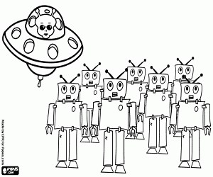 The robots and the alien coloring page printable game
