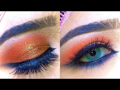 Glittery Orange With Smokey Winged Eye Makeup Tutorial || Learning with zehh