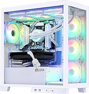 H.E. Castle Gaming PC AMD Ryzen 7 7800X3D 4.2GHz, AMD RX 7800 XT 16GB, 1TB PCIe + 1TB SATA SSD, 32GB DDR5 6000 RAM, Software ARGB, 750W PSU, 360 AIO, AC WI-FI, Windows 11 Pro Desktop Computer-White