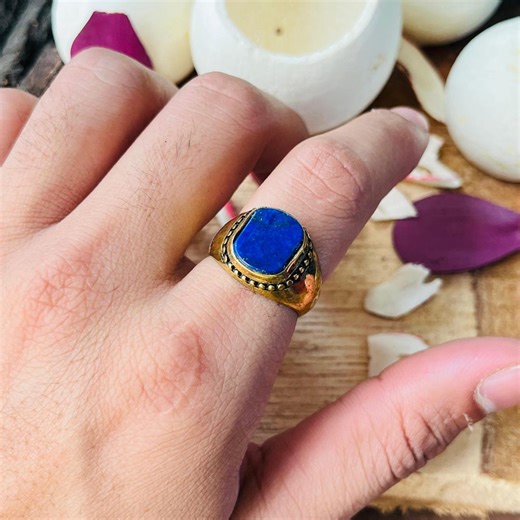 Mens Lapis Lazuli Signet Ring, Brass Mens Ring, Gold Brass Ring, Men Ring, 18k Gold Men Ring - Etsy