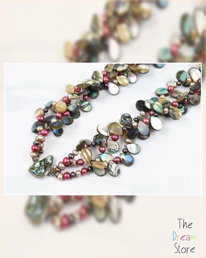 Moon Rise Sterling Freshwater Pearl Abalone Teardrop 3-Strand Necklace 16-19 in
