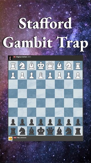 79K views · 861 reactions | The Stafford Gambit Trap (Opening Trap Series) #chess #chessboard #chessgame #chessplayer #chesslover #chessmaster #chessmoves #chesslife #checkmate #chessclub #chesspuzzle #chesstournament #ajedrez #chesspiece #chesstactics #chessnotcheckers #chessislife #chessmemes #magnuscarlsen #chessproblems #schach #chessset #xadrez #chesspuzzles #scacchi #fide #echecs #art #chessiesofinstagram #chesslove | Anna Cramling | Facebook