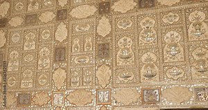 Wall of the Mirror Room Inside Sheesh Mahal in Amer (Amber) Fort