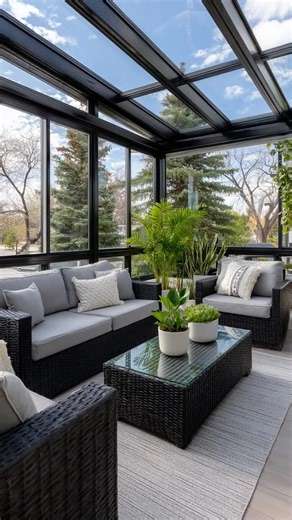 Lovely Harbor on Instagram: "Explore cozy and creative enclosed porch ideas, from rustic wood-paneled spaces to modern glass sunrooms. Whether it’s your front entry or a back porch, get inspired by decorating tips, layout designs, and budget-friendly upgrades for a dreamy enclosed porch."