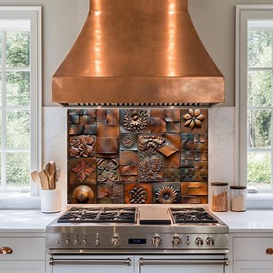 Tempered Glass Kitchen Backsplash Behind Stove,copper Flower Glass Backsplash,rustic Kitchen Backsplash,glass Backsplash for Kitchen - Etsy