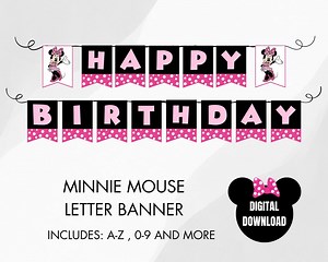 Minnie Mouse Birthday Banner Template | Instant PDF Download | A-Z, 0-9 and More | DIY Banner | Decoration | Occasions | Ready to Print - Etsy