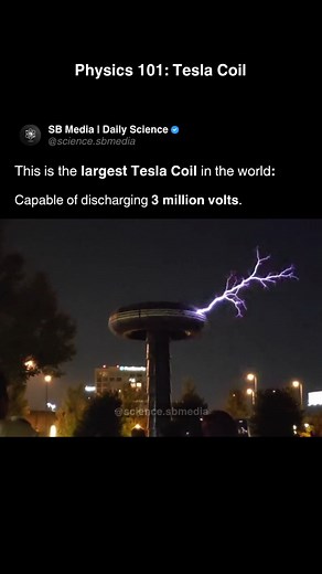 This is a Tesla coil, capable of producing up to 3 million volts. What you're seeing is electrical discharge through ionized air, forming visible arcs that crackle and roar like thunder. The sound isn’t just a byproduct, it’s actually the air itself ripping apart and recombining as electrons leap across open space. Tesla coils work by using a transformer and resonant circuits to build up extremely high voltages and emit them in powerful, high-frequency pulses. They generate electric fields so st