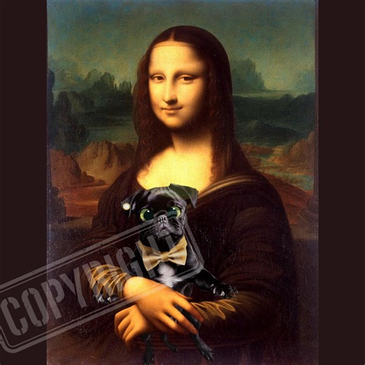 Leonardo Da Vinci Mona Lisa, Dog Print Black Pug, Dog Art Print, Funny Gift Home Decor Poster, Pug Art Print, Funny Art Doglove - Etsy