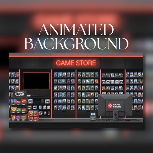 Animated Background | Game Store Interior With Shelves of Video Games | Controllers & Snack Display | Vtuber Streaming Background | AVT25 - Etsy