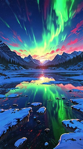 オーロラが心を癒す夜の絶景｜ #shorts Aurora Over a Silent Lake 🌌 Deep Relaxation & Healing Night Scenery #shorts