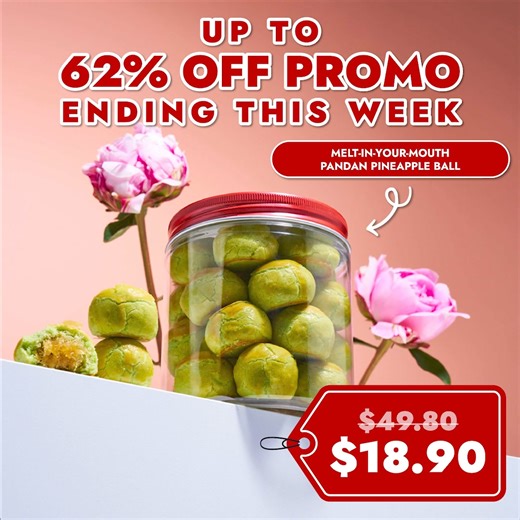 🎊🥠 Craving Chinese New Year Baked Goods? You’re in Luck! 🥠🎊 Are those cravings knocking at your door? Don’t ignore them! 🎉 Dive into our up to 62% OFF promo on all your favorite treats, but hurry—this deal is ending soon! ⏳ Especially our award-winning, melt-in-your-mouth pineapple tart—they're so good, even your relatives will forget to ask why you're still single! 🍍💖 | Ding Bakery