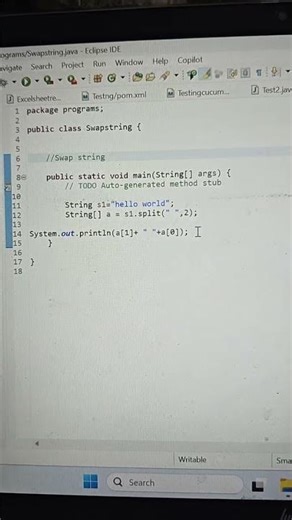 how to swipe string in java short cut