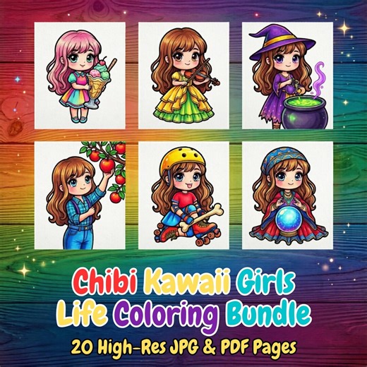 Kawaii Chibi Girl Coloring Pages: 20 Line Art Set (digital Download) - Etsy