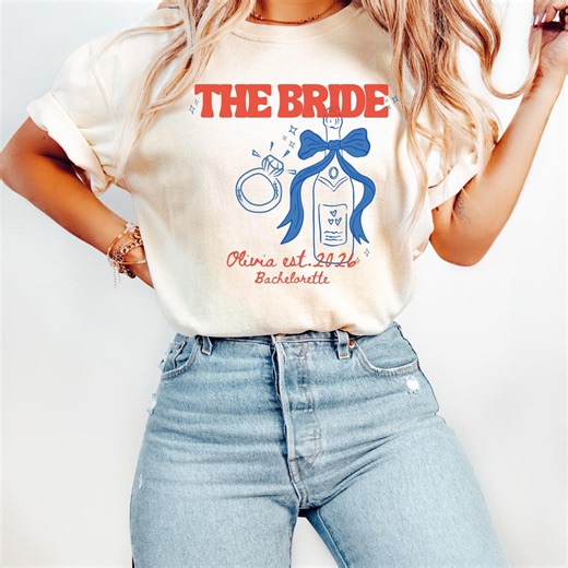 Bride Shirt – Custom Bachelorette Bride Tee With Name and Year, Retro Bridal Outfit, Wedding Weekend Shirt - Etsy