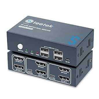 Displayport Dual Monitor KVM Switch, 4K@60Hz Display Port KVM Switch 2 Monitors 2 Computers, 4 USB 2.0 Ports Share Keyboard Mouse and USB 2.0 Device, Button Switch, with 2 USB Cables