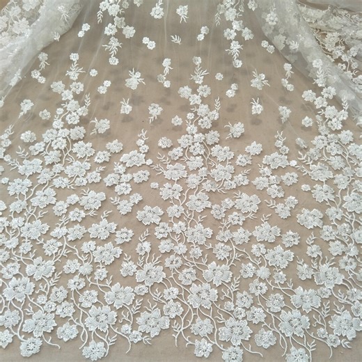 Fashion Ivory Beading Flower Lace Fabric 130cm Width Bridal Dress Lace Fabric Sequins Lace Sell by Yard - Etsy