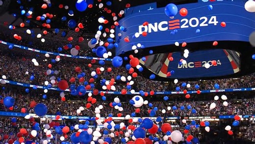 100,000 balloons drop on crowd at the DNC