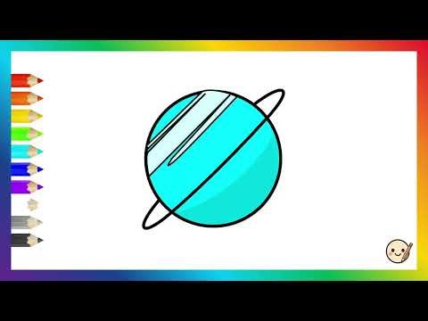 How To Draw Uranus Planet In Simple Cartoon Outline Style