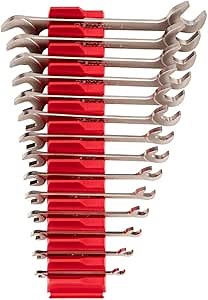 TEKTON Angle Head Open End Wrench Set with Modular Wrench Organizer, 14-Piece (6-19 mm) | WAE92501 | Made in USA