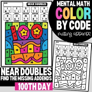 1st Grade 100th Day Worksheets – Near Doubles   Part-Part-Whole Addition