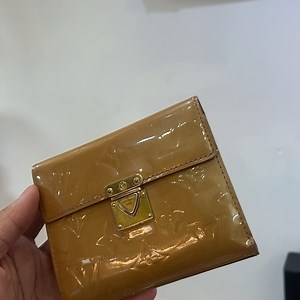 Louis Vuitton Tan Patent Leather Wallet with Gold Clasp