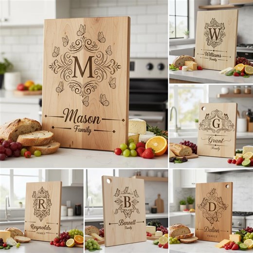 Monogram SVG Cutting Board Designs, 52 Charcuterie Engraving Files With Family Name Alphabet for Personalized Gifts - Etsy