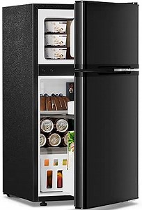 Antarctic Star 3.2 Cu.Ft,Mini Refrigerator with Freezer,Double Door Mini Fridge,Compact Refrigerator,Adjustable Thermostat,Mini Refrigerator for Bedroom/Office/Dorm/Kitchen(BLACK)