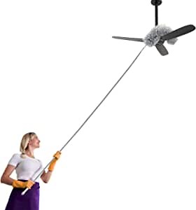 Anawin Microfiber Duster for Cleaning, 100’’ Duster with Extension Pole, Extendable Bendable Cobweb Telescoping Long Dusters for High Ceiling Fan, Blinds, Vents, Furniture, Cars(Single Head) Gray