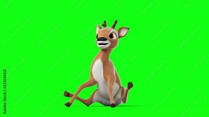 Cute Cartoon Deer on a Green Background, Beautiful 3d Animation. All animations have the same poses at the start and the end. 4K