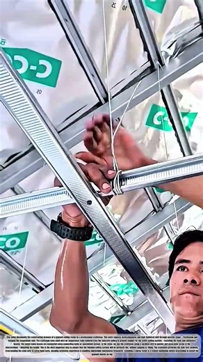 The Craftsman's Skills In Installing The Drywall Ceiling Frame Are Very Skillful#job #building #tips