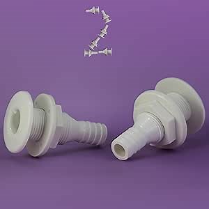 2 Pcs 1 Polypropylene Thru Hull Fitting for Boats Plastic Through Hull Connector Boat Plumbing Fittings Accessory for Marine Onboard Plumbing Drain Outlet Plug Bilge Pump Hose (Black)