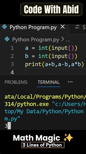 3 Lines Python Program 😱 | Beginners Must Watch #coding #learnpython #programming #pythonshorts
