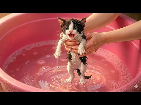 The Most Adorable First Bath Ever! 🫧 (Kitten's Pure Reaction) #子猫 #猫