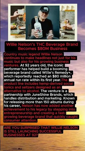 Willie Nelson’s Beverage Brand Hits $80 Million #willienelson #countrymusic #business #shorts #news
