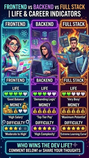 Frontend vs Backend vs Full Stack (Salary & Stress)💻🔥#Shorts #Coding #WebDevelopment #FullStack