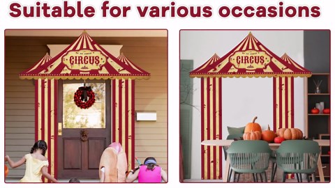 Chunnin Halloween Carnival Decorations Circus Party Awning Creepy Horror Circus White and Red Striped Porch Banner Creepy Carnival Tent for Halloween Eve Theme Party Photo Props Decorations