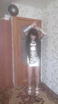Crossdresser Simone Dancing In Shiny Metallic Spandex Silver Long Sleeve Dress 💃✨👗❤️🔥💖
