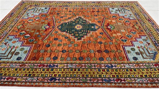 Handmade Vintage Oriental Rug, Rust Orange Geometric Traditional Area Carpet, 8.1x10.2 Ft - Etsy