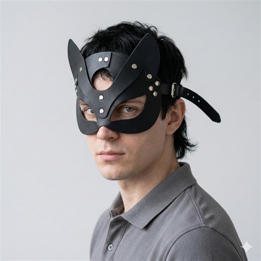 Faux Leather Cat Style Mask | Masquerade Costume Accessory | Adjustable Cosplay Eye Mask | Roleplay Facewear - Etsy