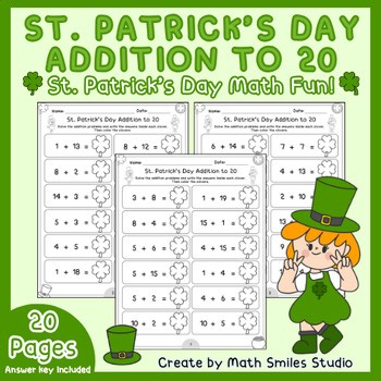 St. Patrick’s Day Addition to 20 | Math Worksheets for 1st-2nd Grade