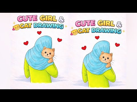 Cute Girl with Cat Drawing 🐱❤️ | Easy Drawing Step by Step for Kids