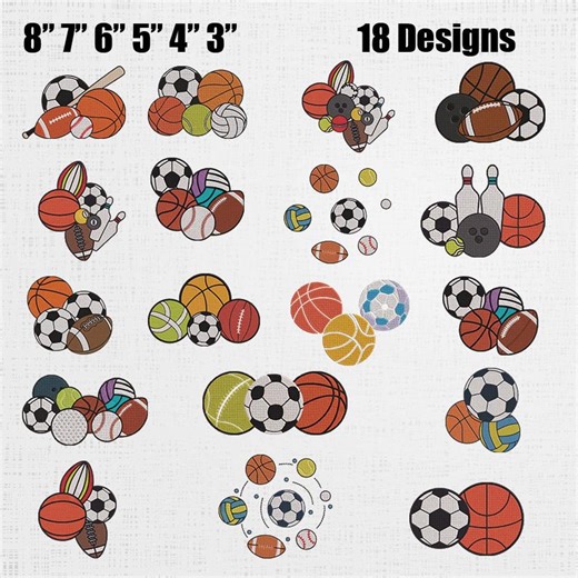 Sports Balls Embroidery Bundle - Sports Equipment Machine Embroidery - Football , Basketball , Stitch Pattern- 18 Designs 6 Sizes - Etsy