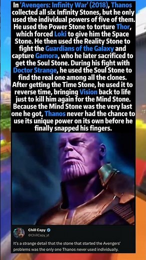 In 'Avengers: Infinity War' (2018), Thanos collected all six Infinity Stones, but he only used the i