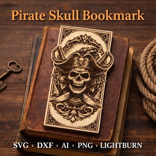 Pirate Skull Bookmark SVG, Captain Skull Laser Engraving File (digital Download) - Etsy