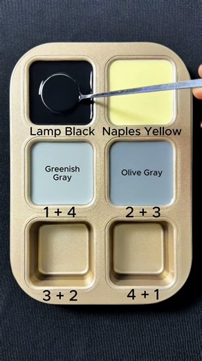 Create 4 colors from 2 colors. #asmr #colors #colormixing #mix #mixing #black #yellow #gray #green